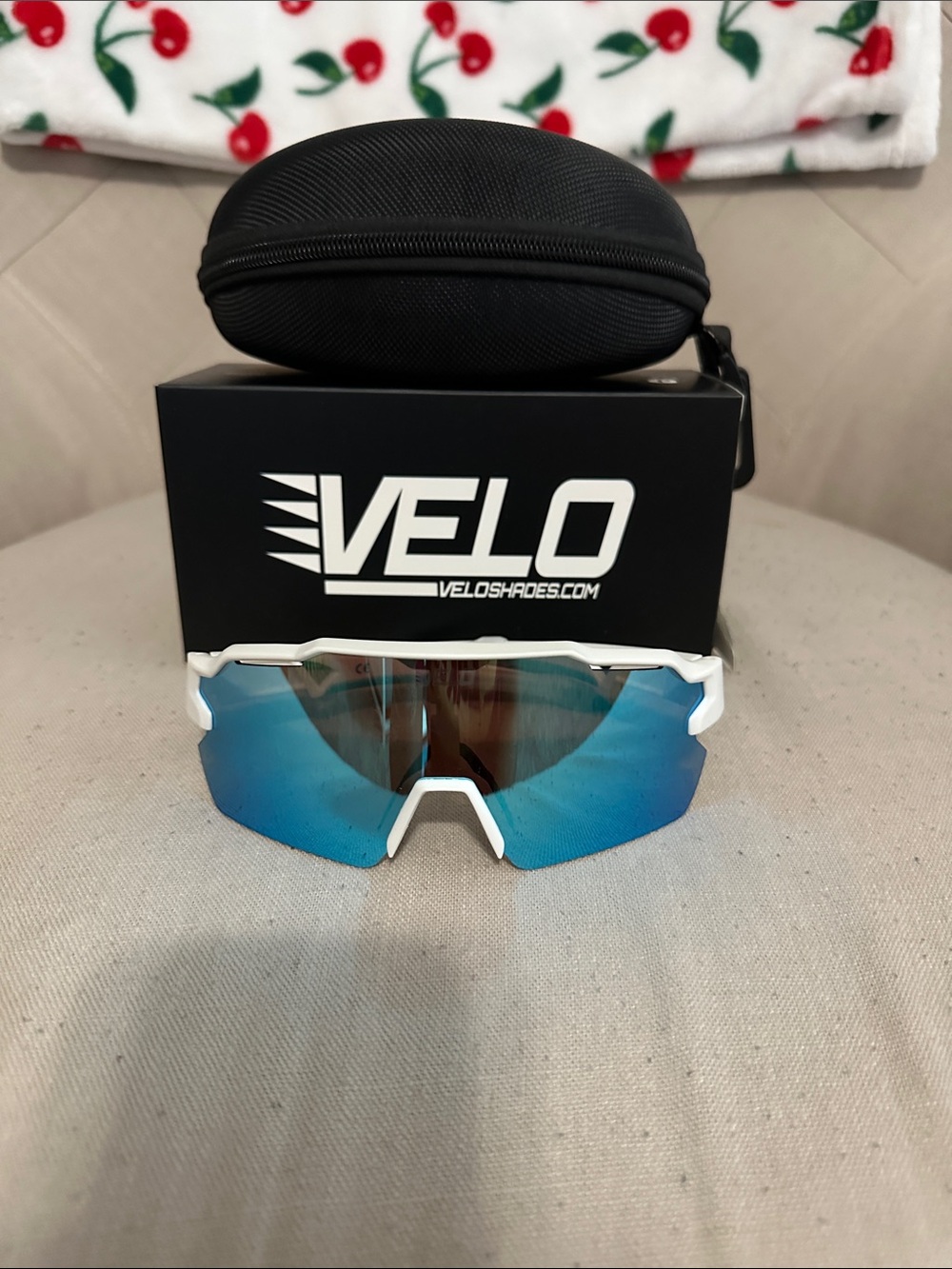VELO White Frame Blue Lens Women's Sports Sunglasses